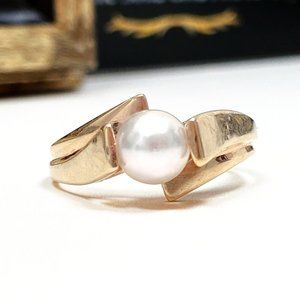 10k Solid Yellow Gold Genuine Freshwater Pearl Estate Ring (size 7.75)